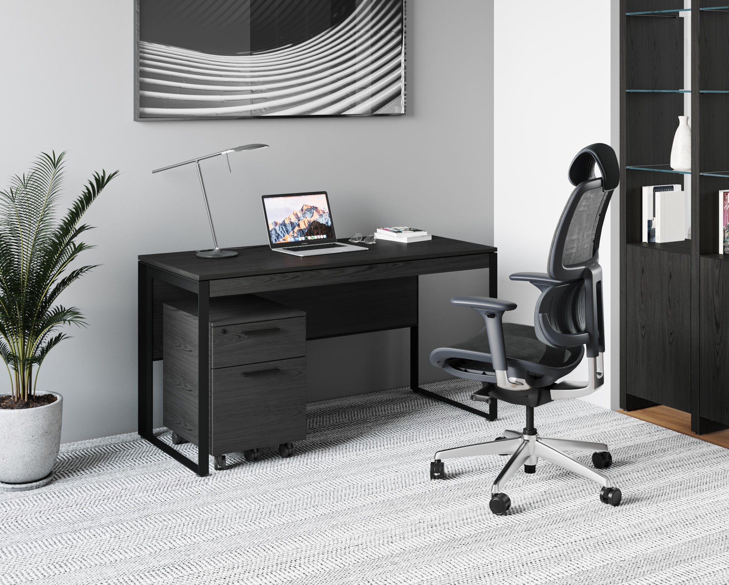 Linea desk and mobile pedestal by BDI