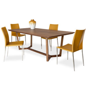 Grayson walnut dining table with trestle base and easy-care surface