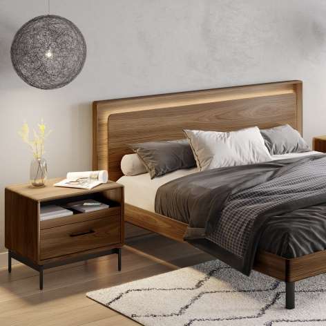 Up Linq king bed or up linq queen bed by BDI. Modern platform bed with LED lighting in headboard