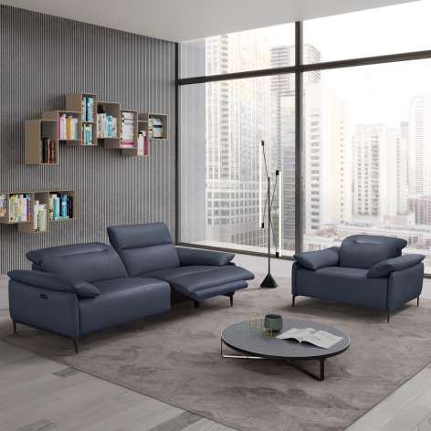 Jordan power motion sofa and chair by Incanto Italia in dark blue leather