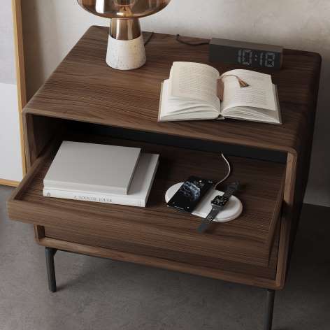 Linq nightstand by BDI with slide forward shelf