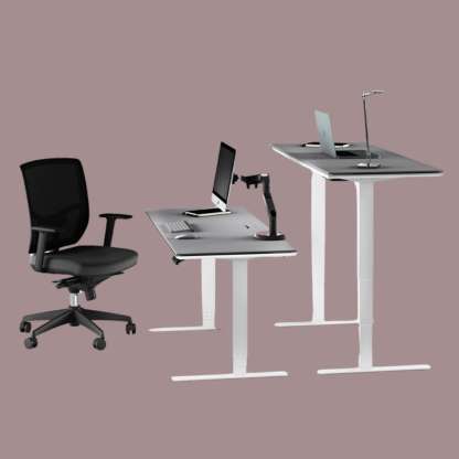 BDI Centro Lift desk with satin etched tabletop and white base