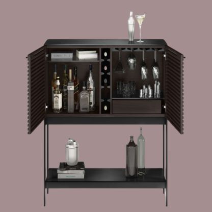 BDI Corridor SV Bar Cabinet in charcoal ash with stemware rack and bottle storage