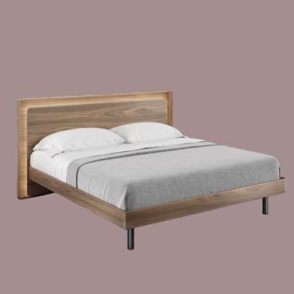 BDI UpLinq King Bed with walnut frame and headboard accent lighting
