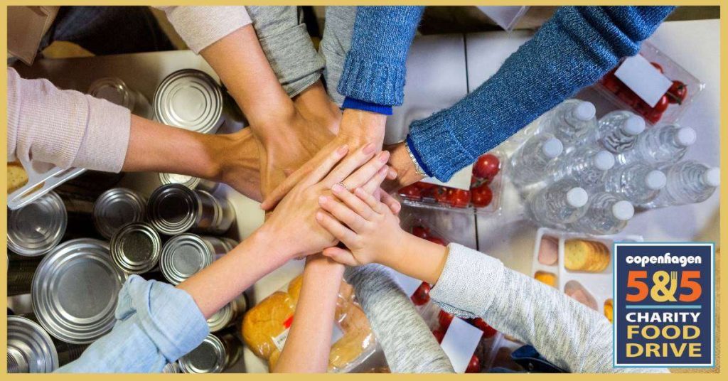 Hands coming together over food donations