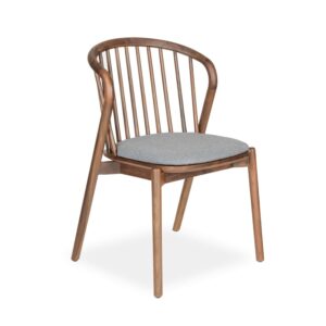 Lake Dining Chair in walnut with a grey fabric seat