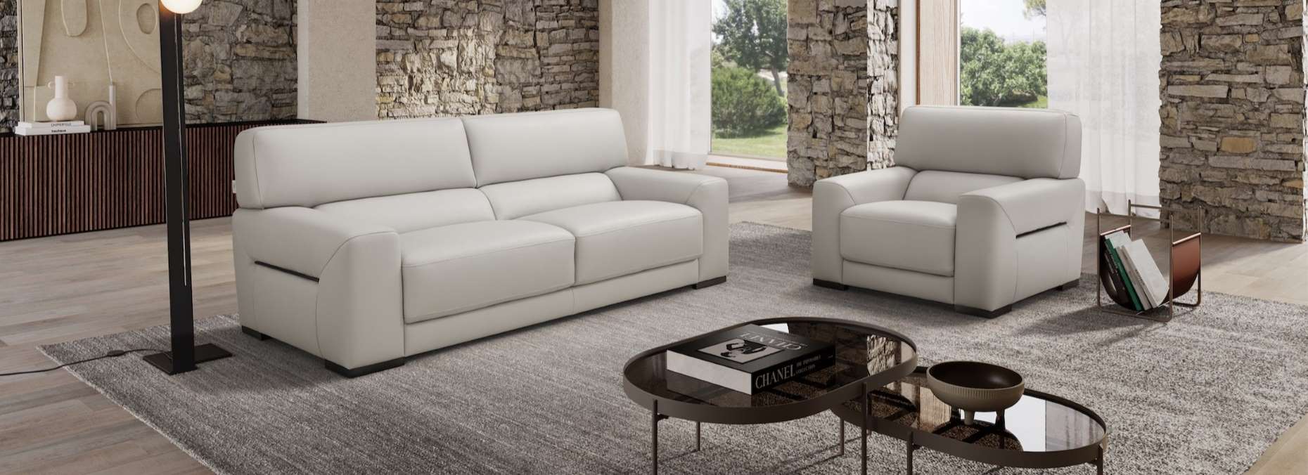 Marco sofa and Marco chair in light grey by Incanto Italia