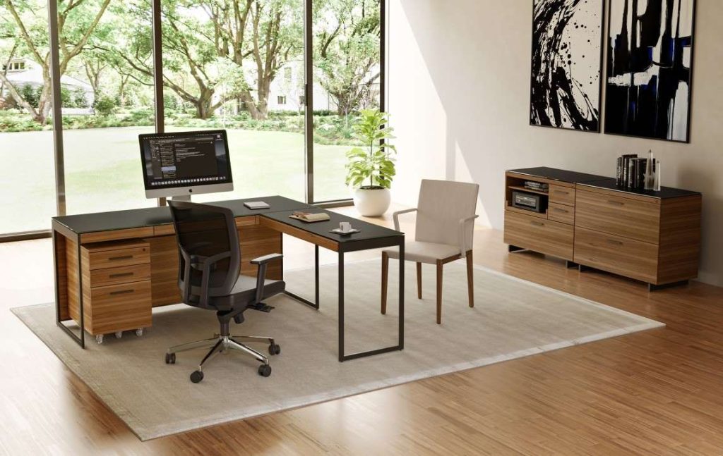 Sequel 20 desk, mobile pedestal, and cabinets by BDI
