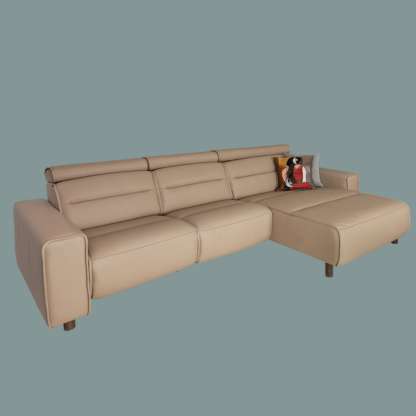 Stressless Emily Sectional in sand Paloma leather with power motion seats