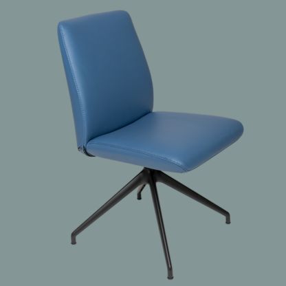 Stressless Laurel dining chair in blue Paloma leather with a swivel base in black