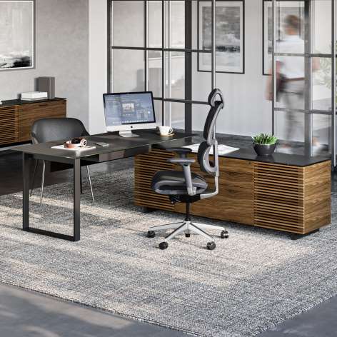 Modern executive Corridor-L desk in natural walnut