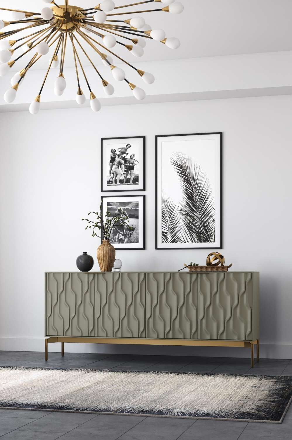 Mesa Credenza by BDI in moss with brushed brass handles
