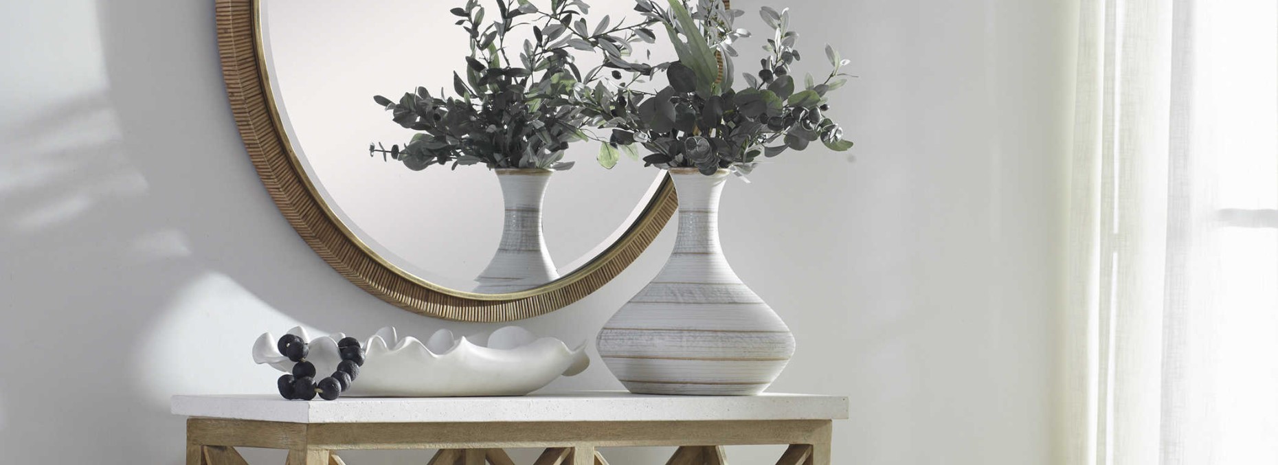 Ruffled Feather bowl and Potter vase by Uttermost