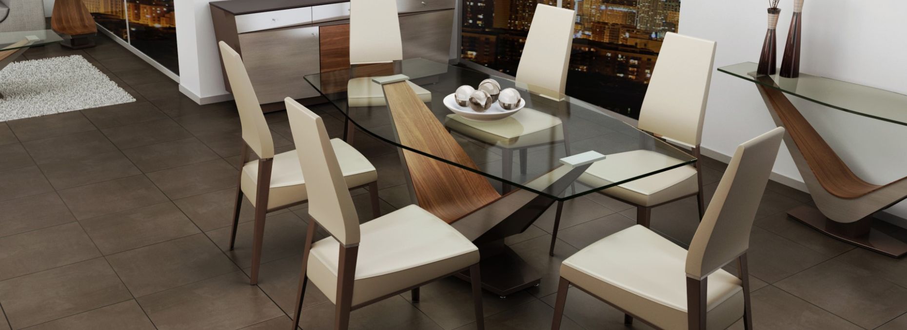 Glass dining table with chairs
