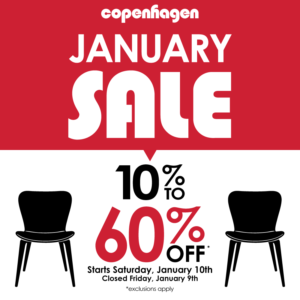 Banner for January Sale - 10 to 60% off* Starts January 10th, closed January 9th. *exclusions apply.