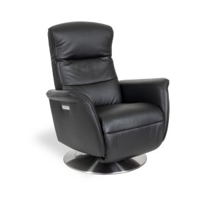 Black Leather Swivel Recliner Contemporary Chair