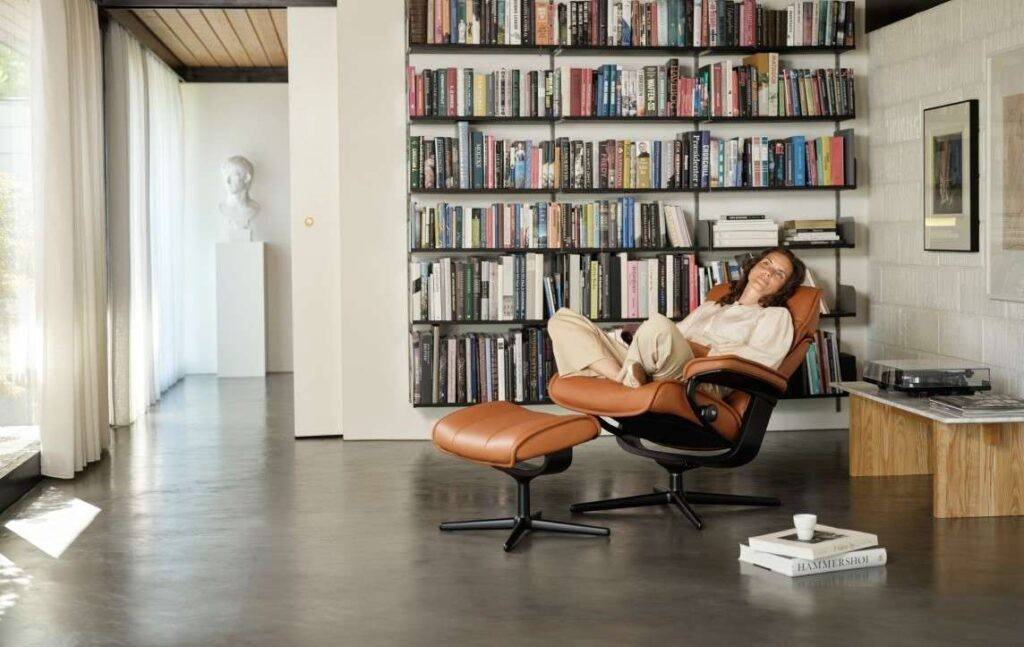 Modern Living Room Recliner Bookshelf Staycation Style
