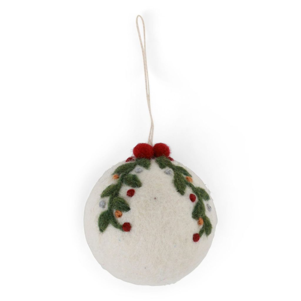 White Christmas Bauble with Garland