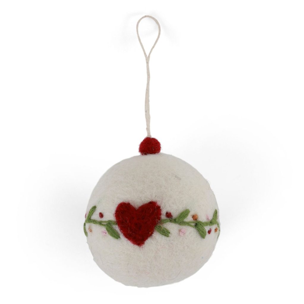 White Christmas Bauble with Heart