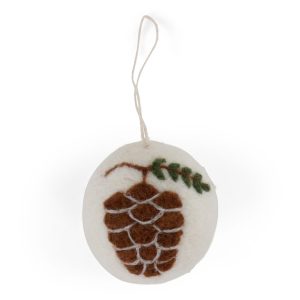 White Christmas Bauble with Pinecone