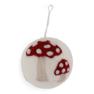 White Christmas Bauble with Mushrooms
