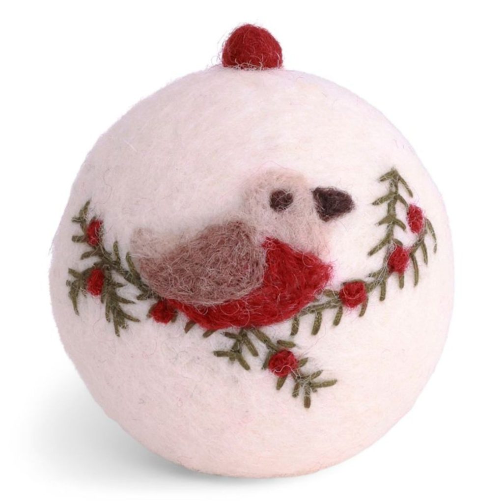 White Christmas Bauble with Bird