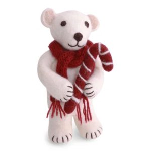 White Polar Bear with Candy Cane