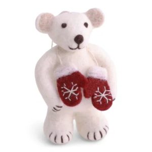 White Polar Bear with Mittens Ornament
