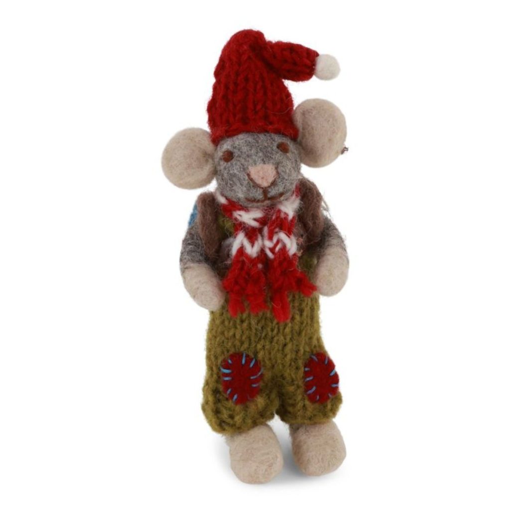 Grey Boy Mouse with Green Pants Ornament