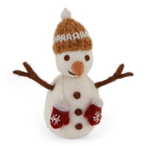 Snowman with Ochre Hat and Mittens Ornament