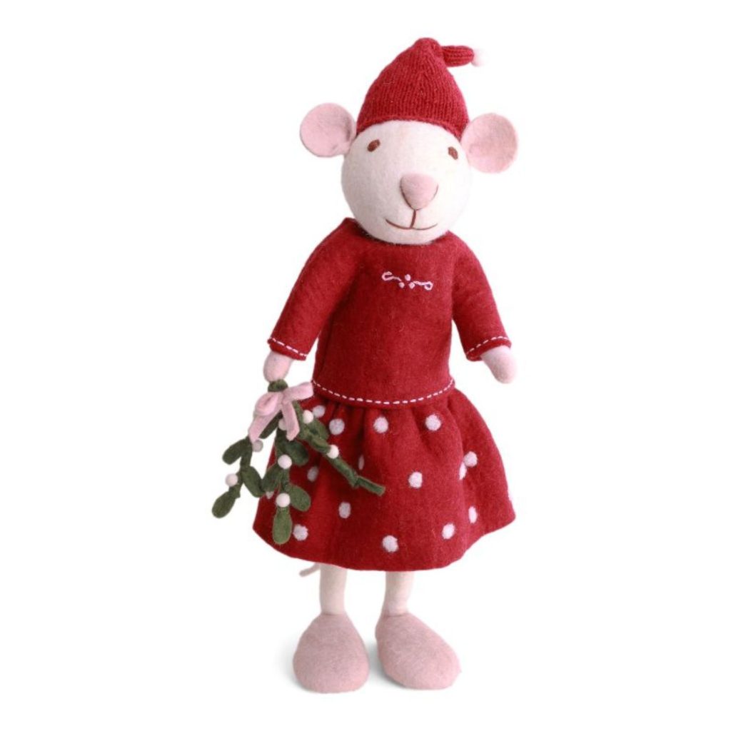 White Girl Mouse with Mistletoe X-Large